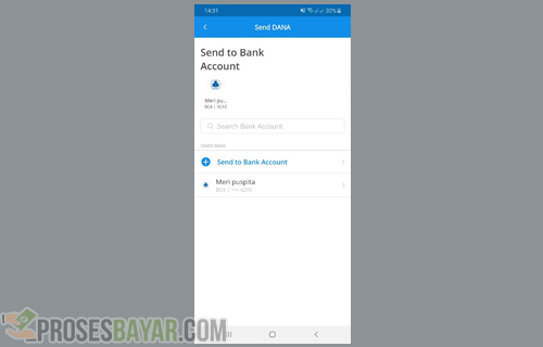 4.Kemudian klik Send to Bank Account untuk memasukkan rekening bank tujuan.