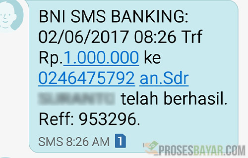 Bukti Transfer SMS Banking BNI