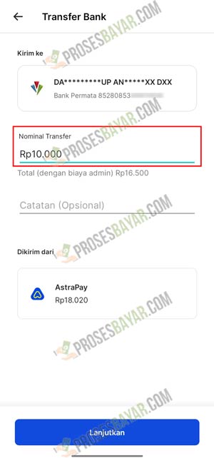 Tentukan Nominal Transfer AstraPay ke DANA